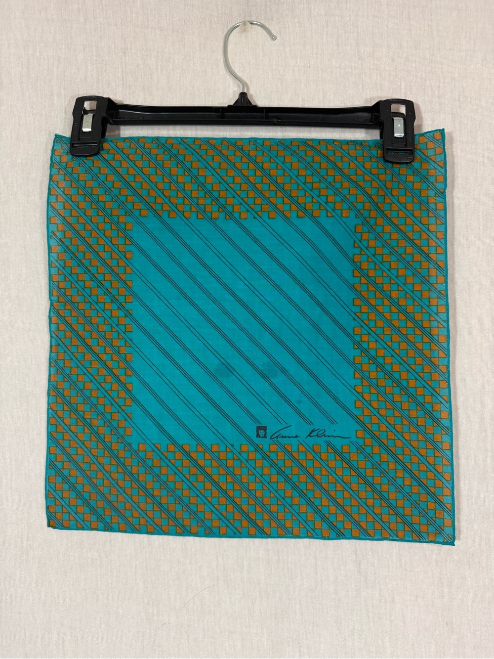 Anne Klein true vintage Turquoise and Mustard Geometric Silk Scarf